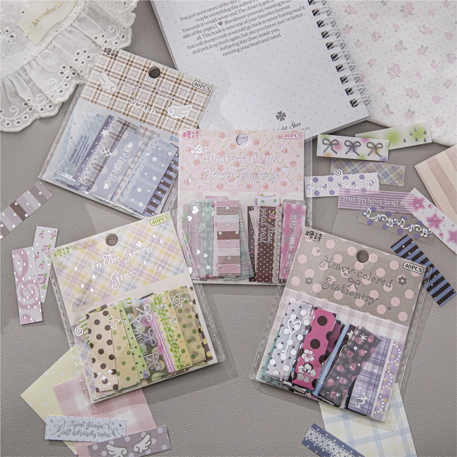 40sheets INS Style Strip Material Cartoon Kawaii Ins Cartoon Die Cutting Label Stickers DIY Diary Scrapbook Aesthetic Decoration