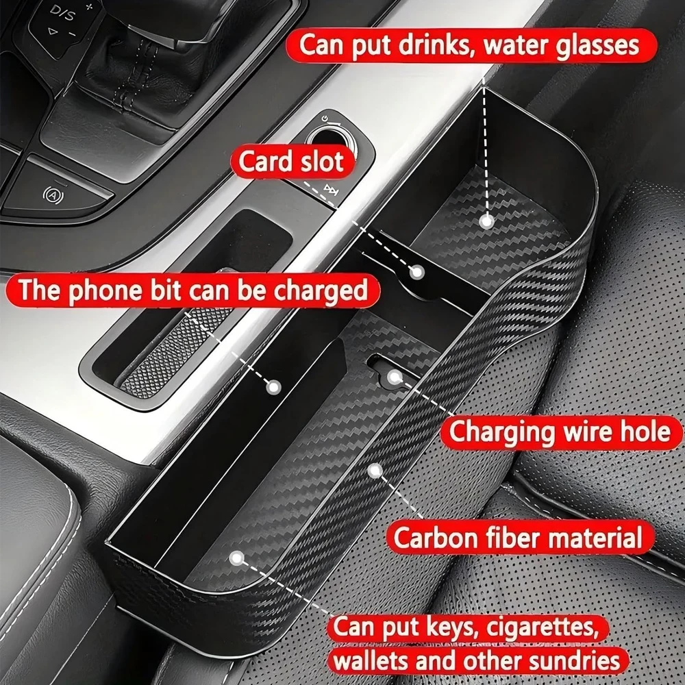 Aufbewahrungsbox für die Lücke zwischen den Autositzen, multifunktionale Aufbewahrungsbox für den Autositz, geeignet zur Aufbewahrung von Mobiltelefonen, Schlüsseln und anderen Autozubehörteilen. – Detail 5