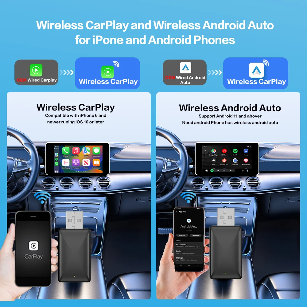 PLAYAIBOX-Adaptador de Carplay inalámbrico para coche, 2 en 1 Dongle inteligente, Android, para Audi Benz, Volvo, VW, Toyota, Skoda, Seat, Mazda, Lexus