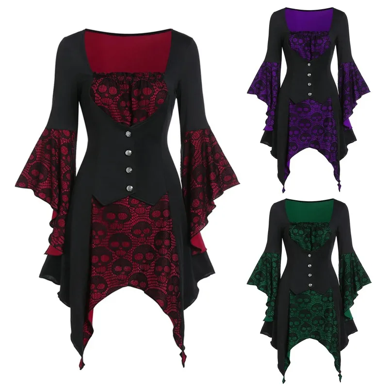 Vintage Halloween Cosplay Kostüm Hexe Vampir Gothic Kleid Geist Kleider Up Party Mittelalterliche Braut Weibliche Halloween Kleidung
