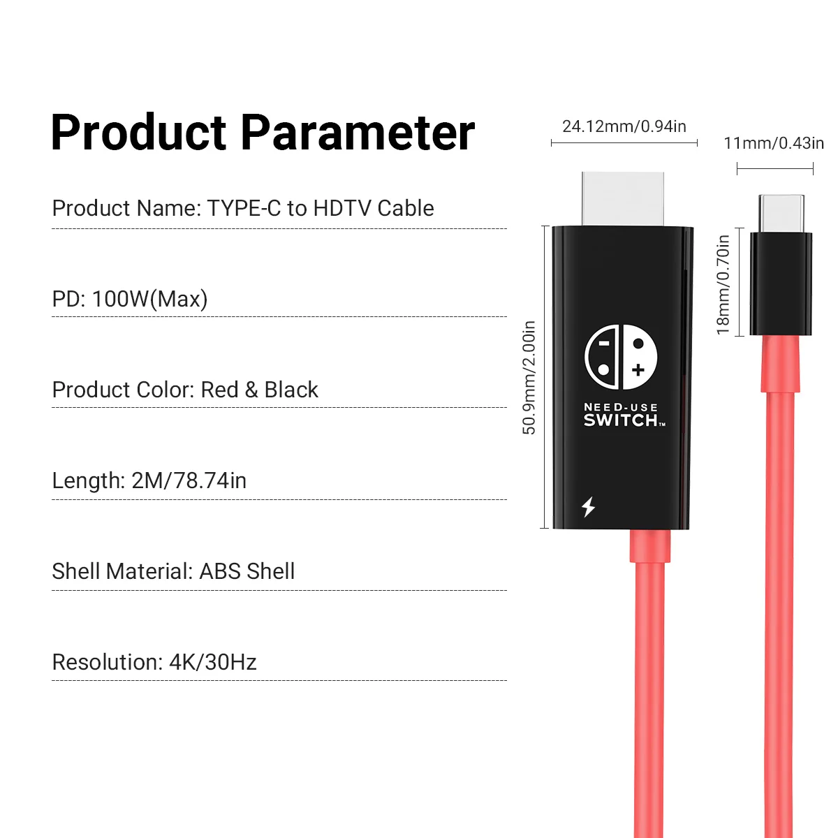 2-in-1 USB C to HDTV 4K30Hz Adapter 5.9 FT Cable Compatible 100W PD Charging for TV Projection Screen Switch/OLED/Mobile Phone