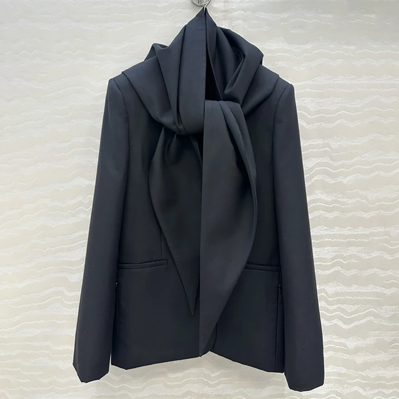 

Women's jacket New autumn 2025 scarf collar slim fit long sleeved top wool blend Women's suit jacket blazers for woman y2k coat