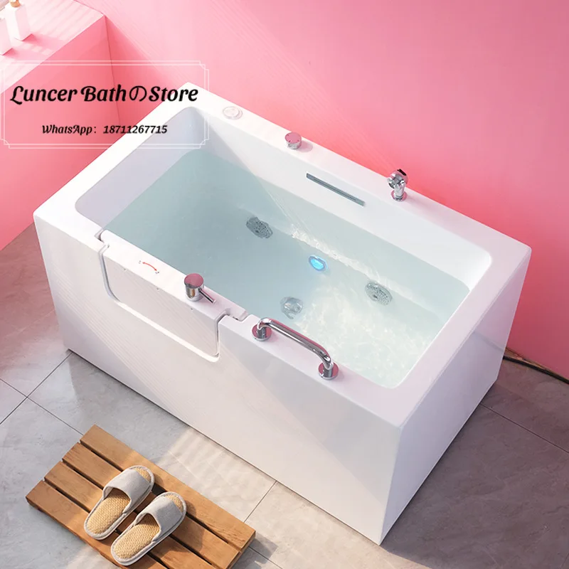 Walk in Bathtub for Elderly, Small Space Door Bathtub, Whirlpool Massage Spa, Compact Sitting Soaking Independent Tub