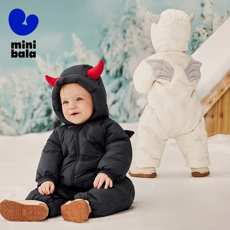 

Детский пуховый комбинезон Mini Bala 2025, зимний ветрозащитный водонепроницаемый детский комбинезон с капюшоном «Эльф»