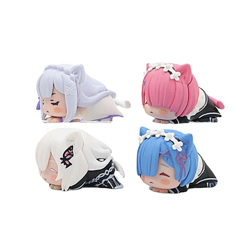 4CM Anime Re:Zero kara Hajimeru Isekai Seikatsu Kawaii Rem Emilia Ram Cute Cat Ears Lying Model Action Figure Toys PVC Doll