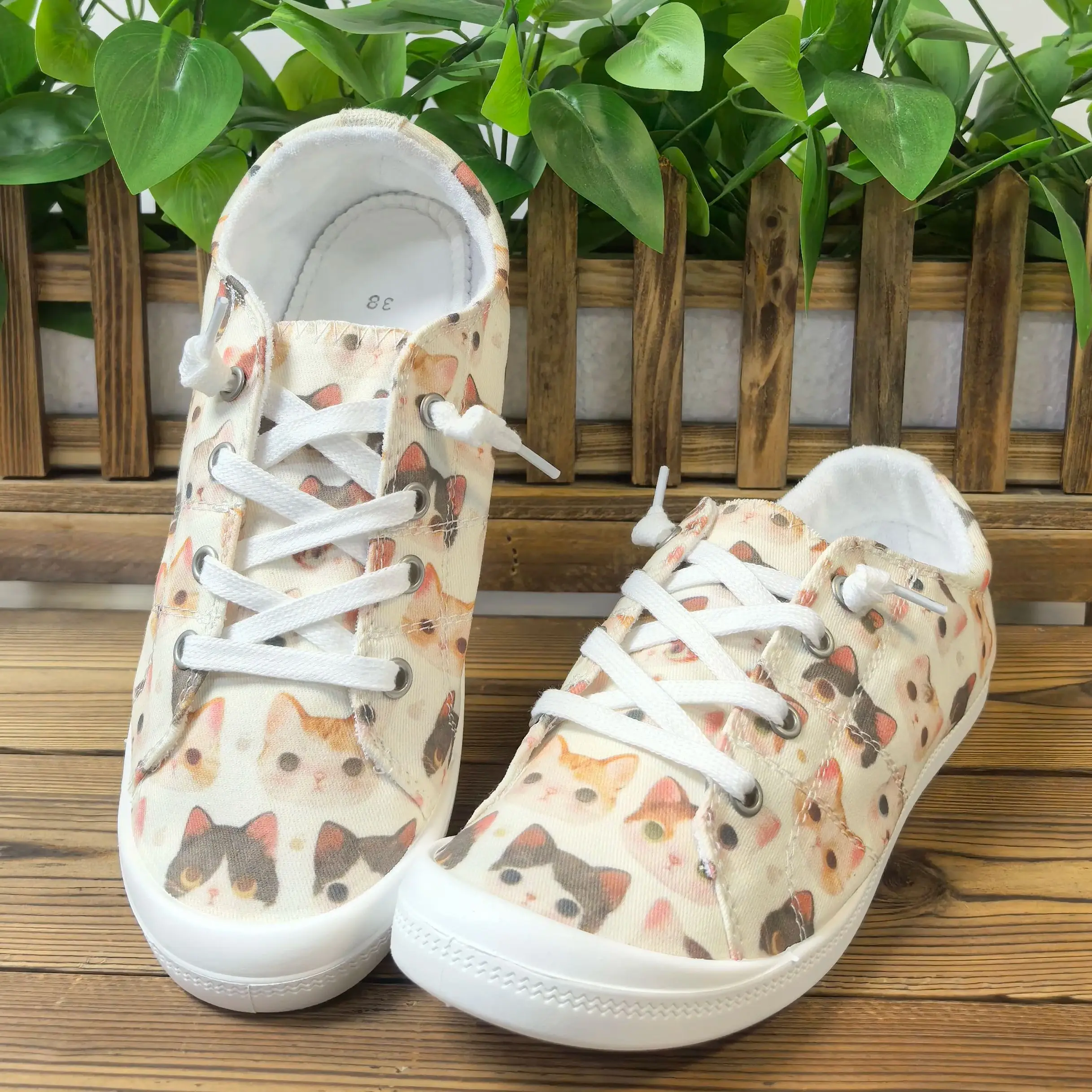 

Women's Spring and Summer New Four-Season Fashion Animal Trendy Cat Print Casual Shoes, Comfortable Shallow Low-Cut Soft Soles, Lightweight and Breathable Large Size Women's Shoes