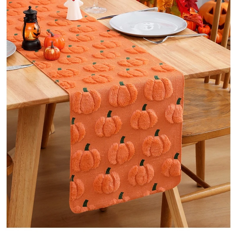 3D Plush Pumpkin Table Runner Fall Thanksgiving Autumn Harvest Tablecloth Decor for Holiday Dinner Party Home Table Decoration