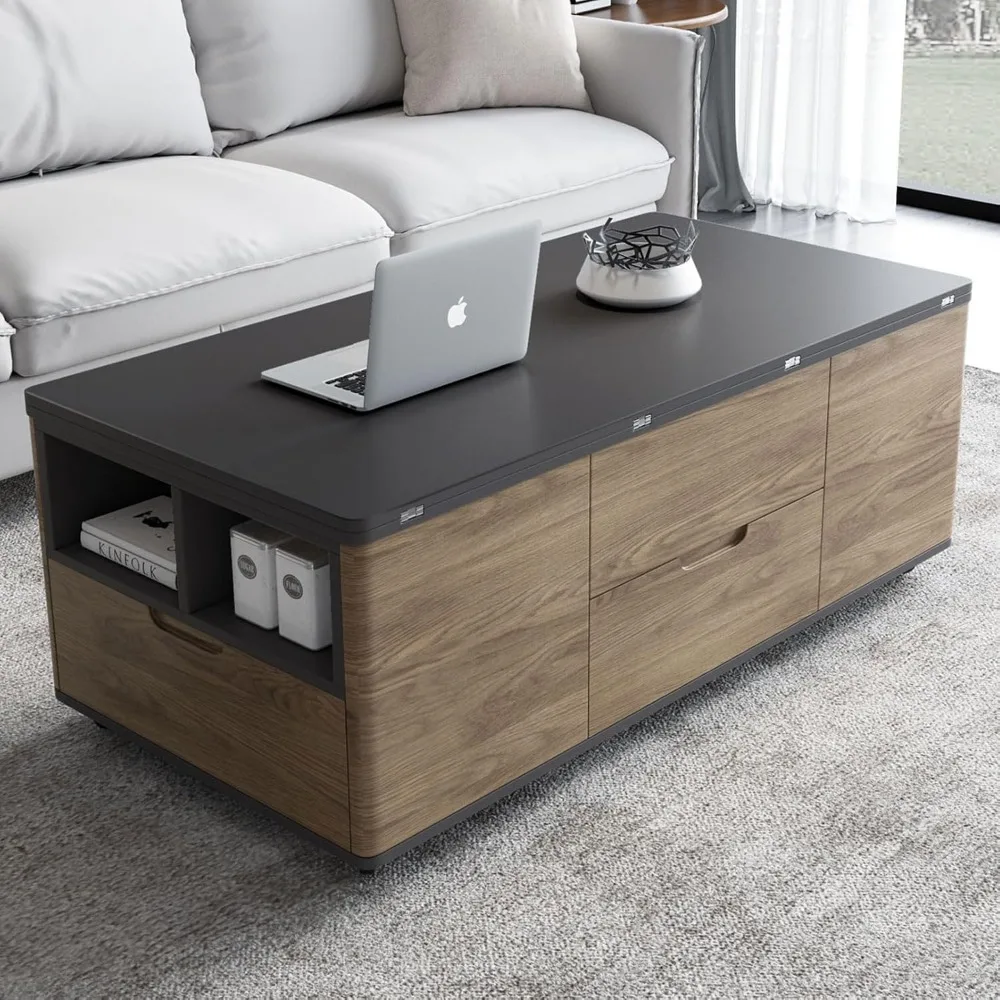 Lifting Coffee Table with 4 Stools 3 in 1 Center Table with Storage Side Table Convert to Dining Multifunctional Sav