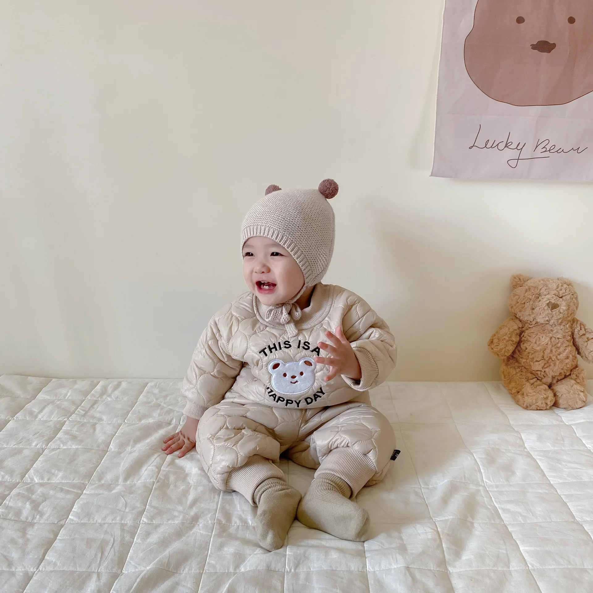 Winter Thicken Baby\'s Sets Cute Cartoon Bear Newborn Baby Clothes Set Cotton Warm Toddler Girls Boys Clothes Set Top Pant 2Pcs