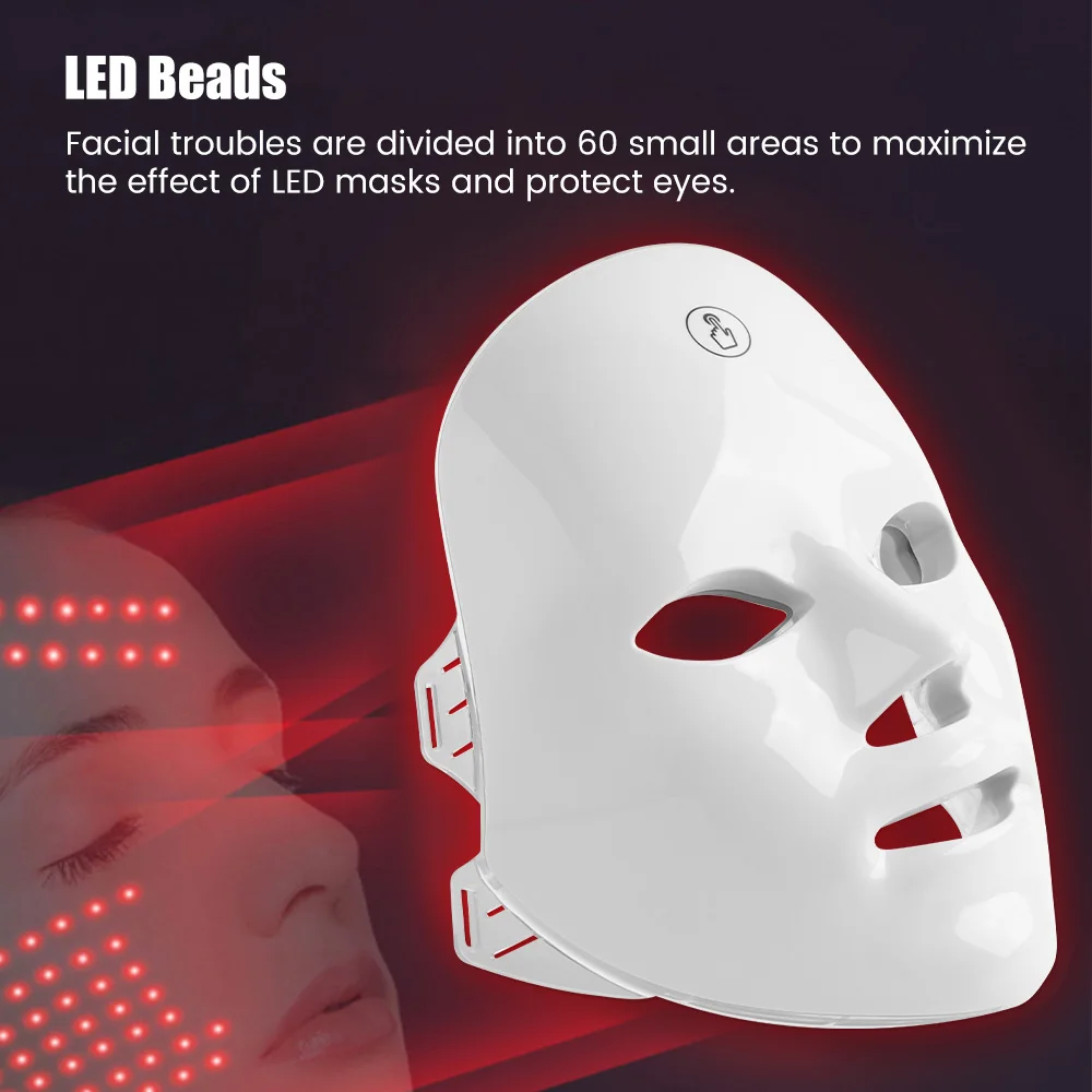 Oplaadbare Led Masque 7 Couleurs Fotontherapie Beauté Masque Rajeunissant Peau Anti-Acné Home Lifting Blanchiment Beauté