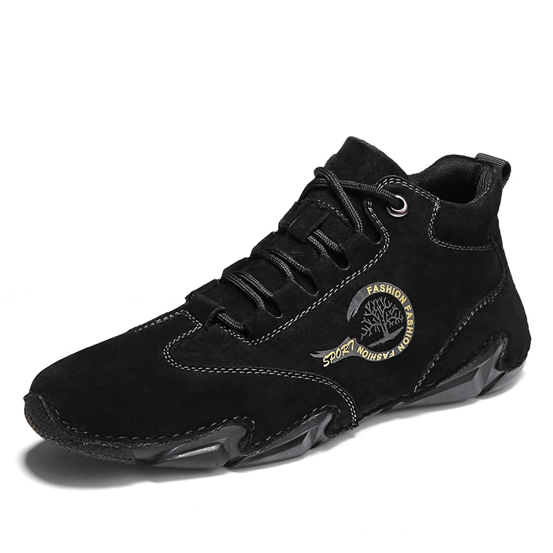 

100% cowhide men's leather shoes middle help thick sole casual sports shoes men's loafers new large size men's shoes