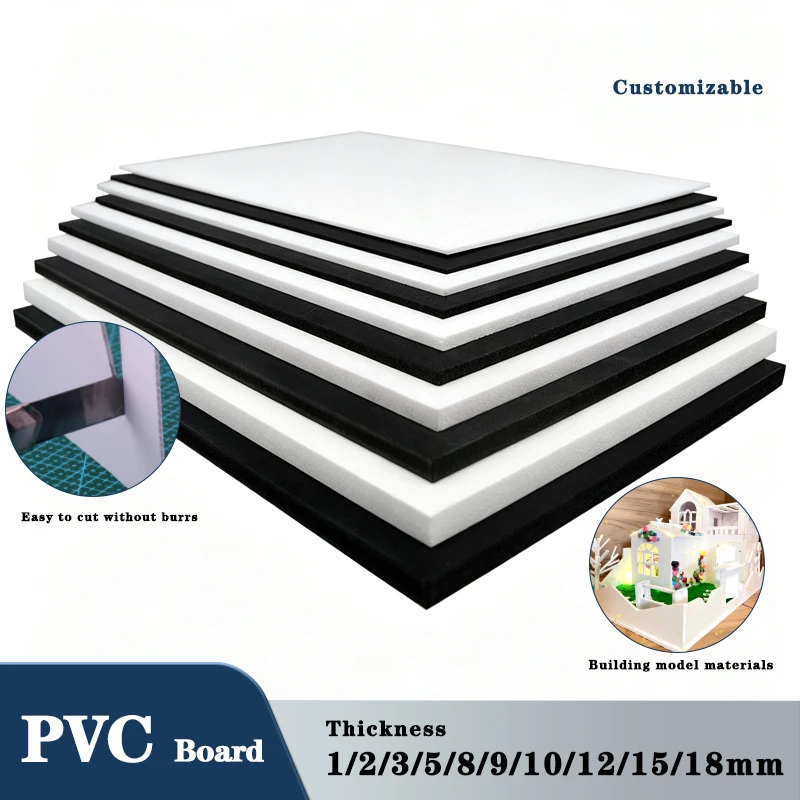 1-10pcs White/Black PVC Foam Board Thickness 1/2/3/5/8/9/12/15/18mm Plastic Model Sheet Material for DIY Model Part Accessories