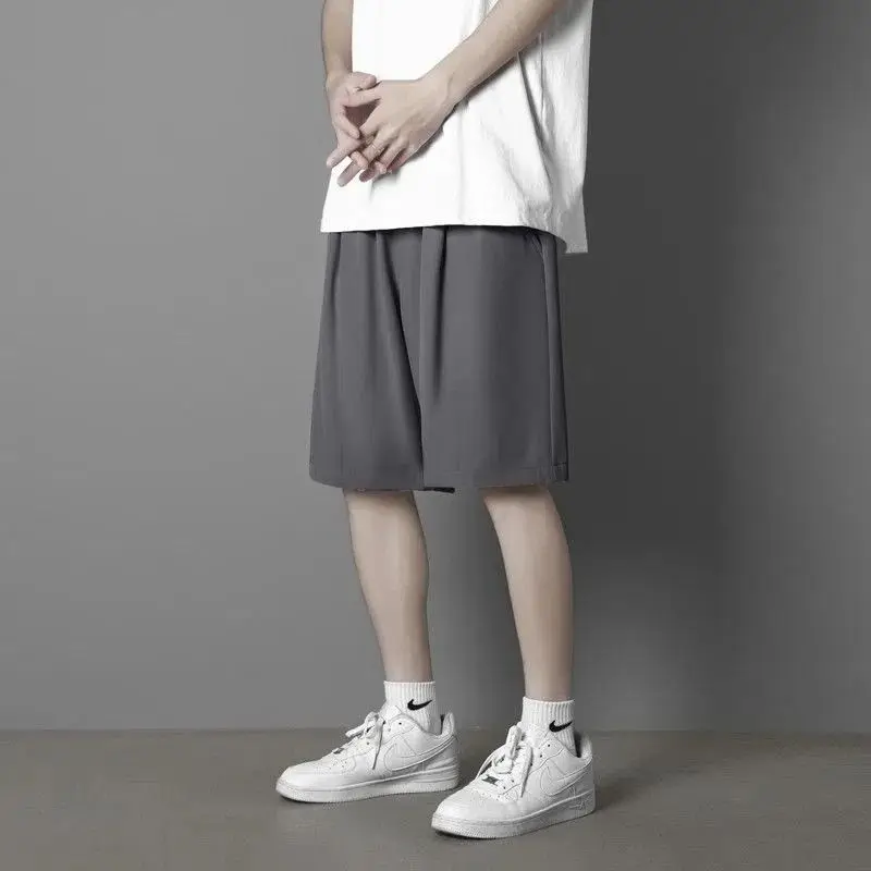 Men's Summer Ice Silk Thin Five-Quarter Running Casual Sports orts Qui Dry Loose Baskeall Pants Straight Leg Comfortable