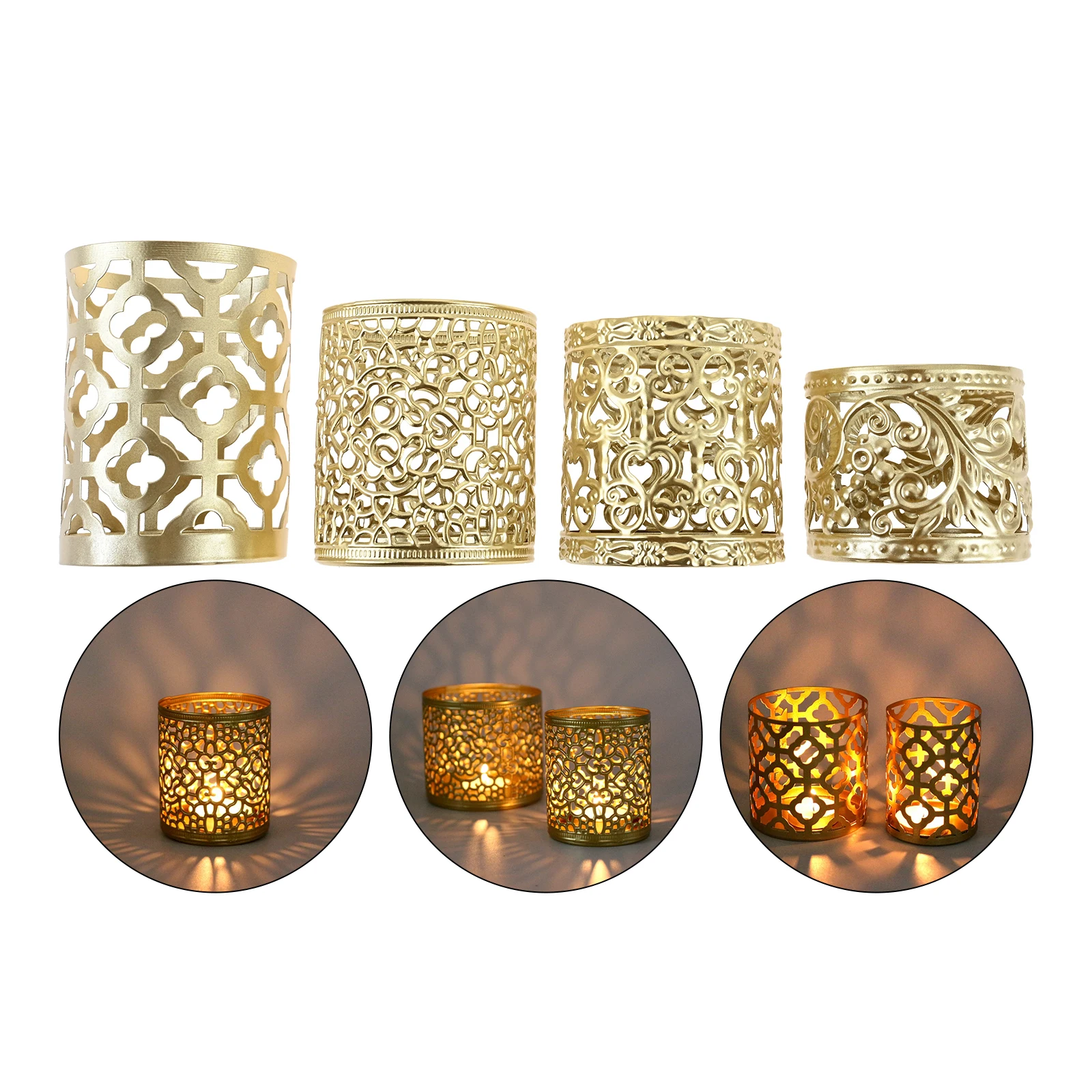 1PC Gold Geometric Hollowed-Out Iron Candlestick Candle Holder Interior Decor Artwork Romantic Home Decoration Ornament