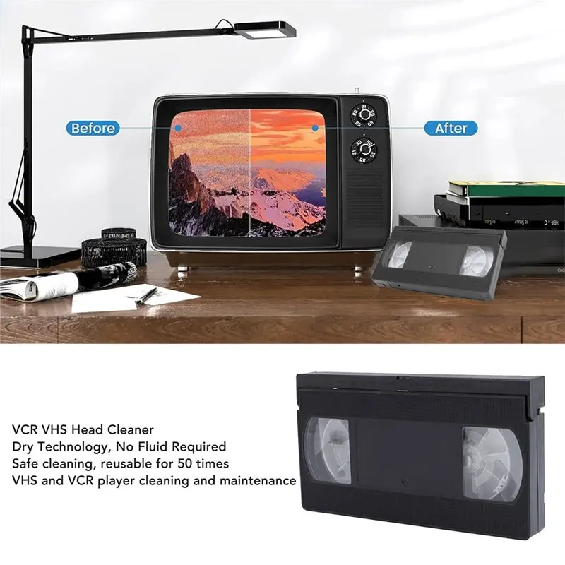 ABGI-VCR Head Cleaner Dry VCR VHS Head Cleaner Reusable Video Player Head VCR Head Cleaning Tool