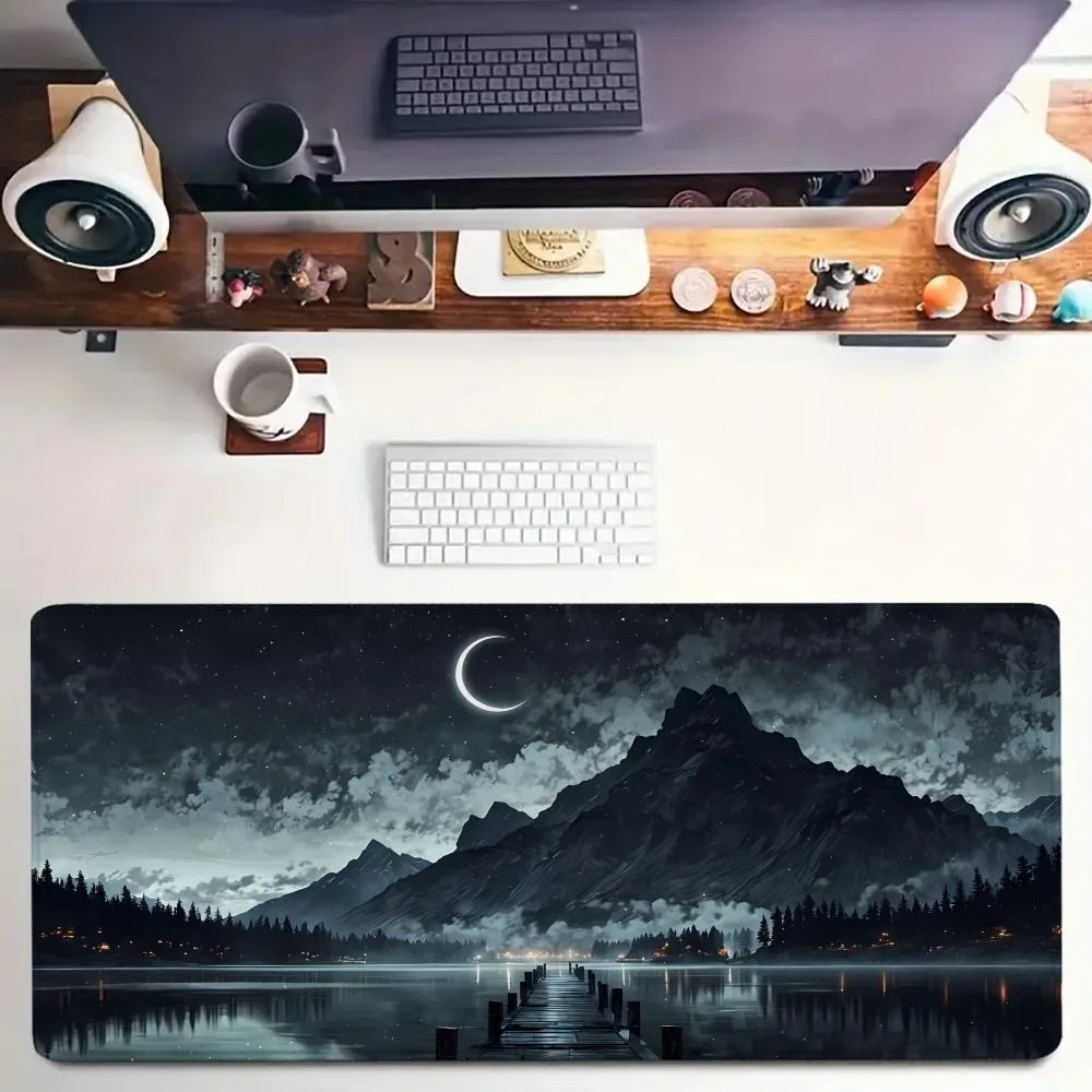 Quiet lake view, full moon and new moon designs, mouse pad cover desk organizers and trays alfombrillas gaming ratón