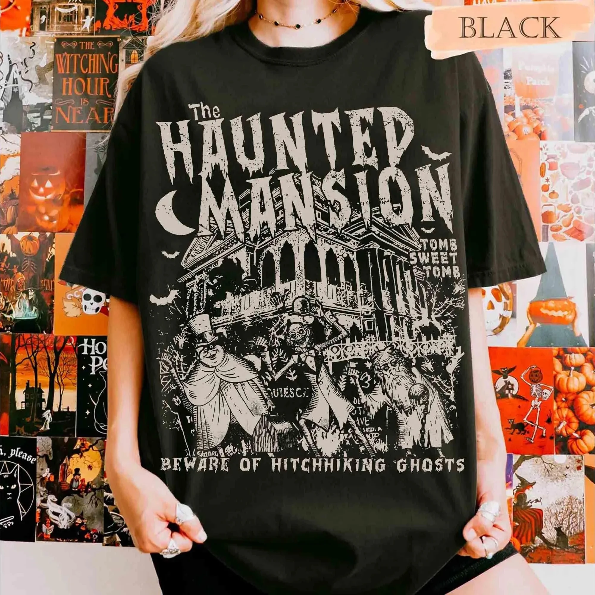 

Vinateg Disney Hitchhiking Ghost Vintage T-Shirt, Haunted Mansion Halloween T-Shirt, Tomb of The Sweet Tomb