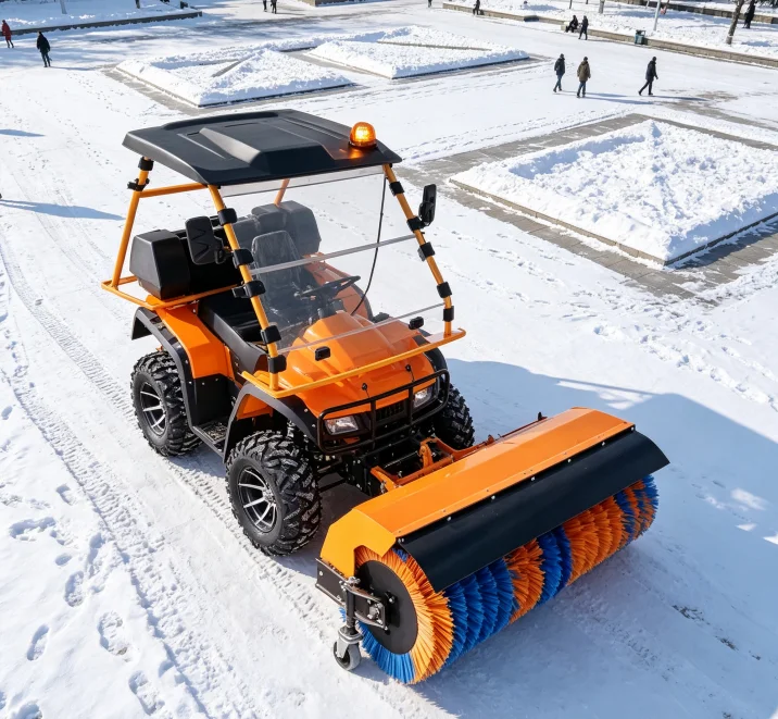 Winter Snow Clearing Machine ATV Ride-on Snow Broom Sweeper 4WD Off-road Chassis Adjustable Brush for Property Park School