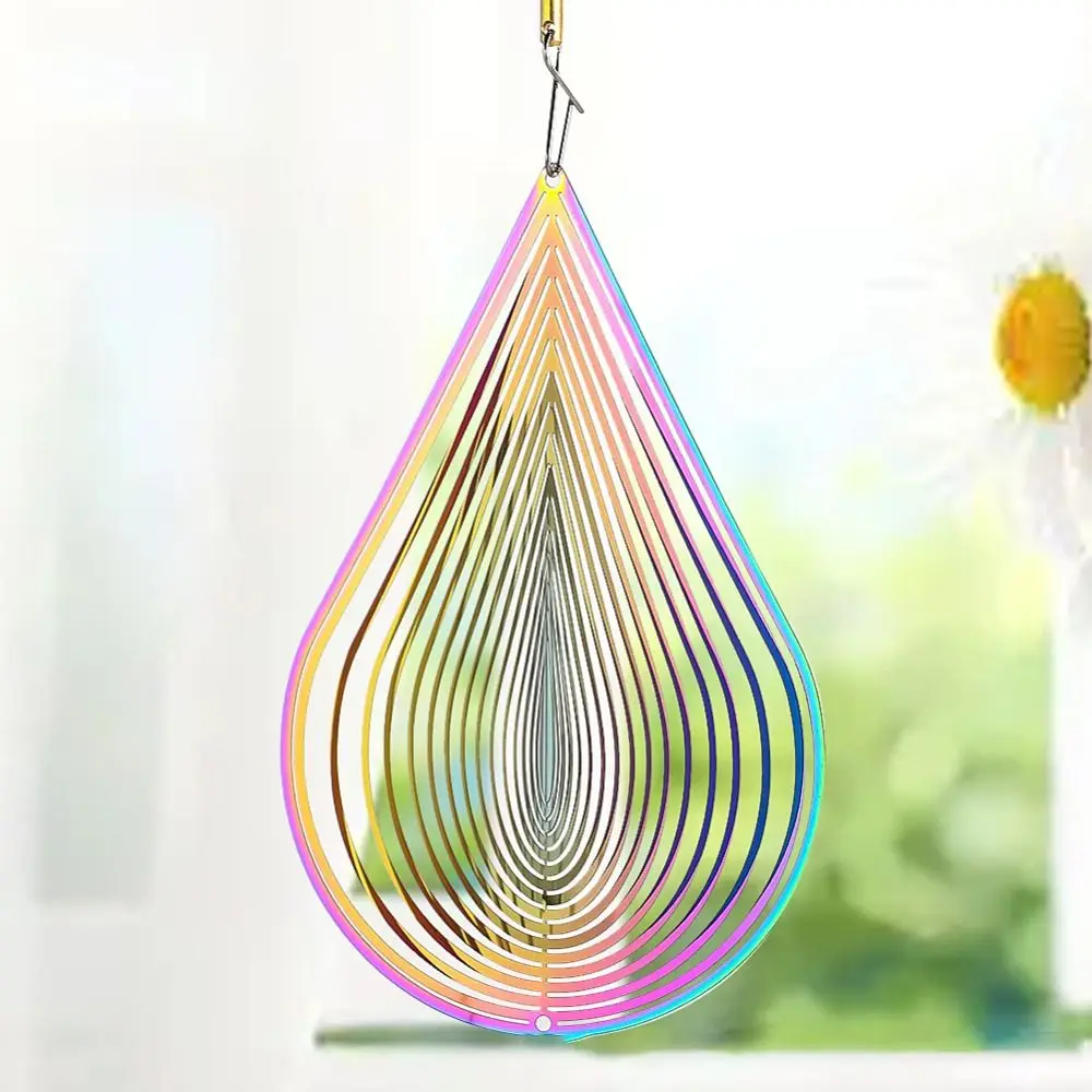 3D Wind Spinner Catcher Gradient Color Flowing Light Effect Wind Chime Pendant Creative Round Dynamic Rotating Wind Chimes Party
