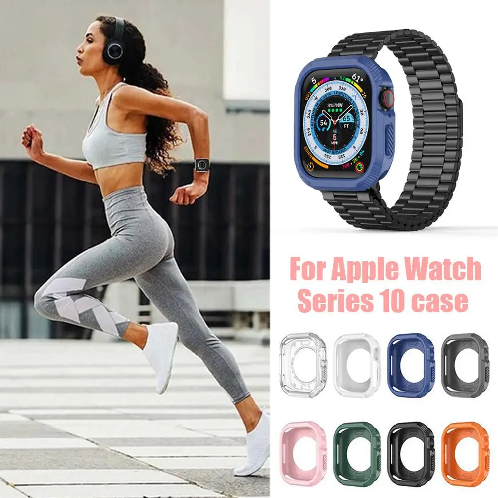 Anti-drop Silicone Protective Case For Apple Watch Series 10 42mm/46mm Bumper Screen Protector Cover Film Smartwatch Accessories