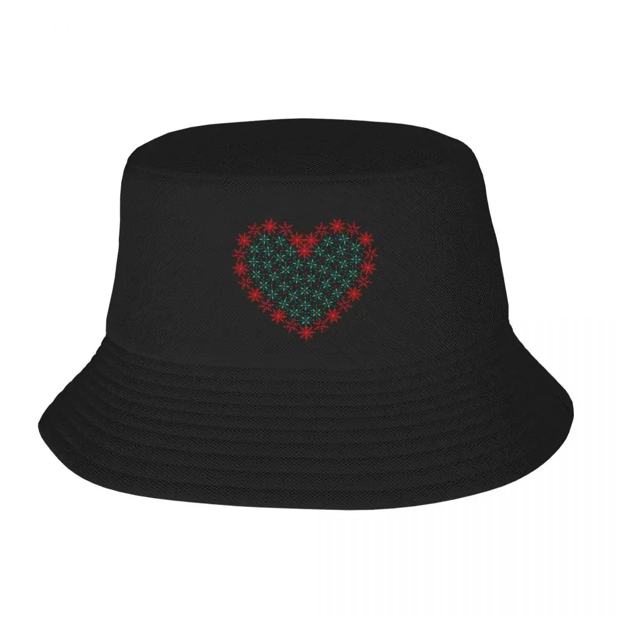 New Snowflakes Arrange Into Fancy Heart On Christmas Day Bucket Hat Vintage Hood Hat For Men Women's