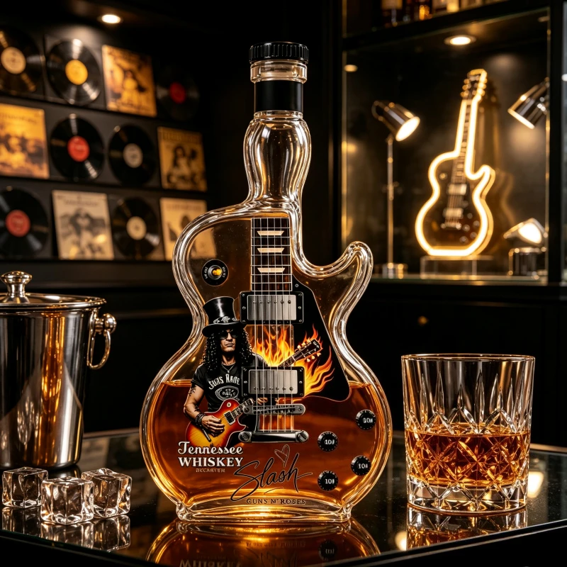 Guns N’ Roses Slash Whiskey Decanter Guitar Shape Glass Spirits Bottle Rock Band Home Bar Decoration Gift