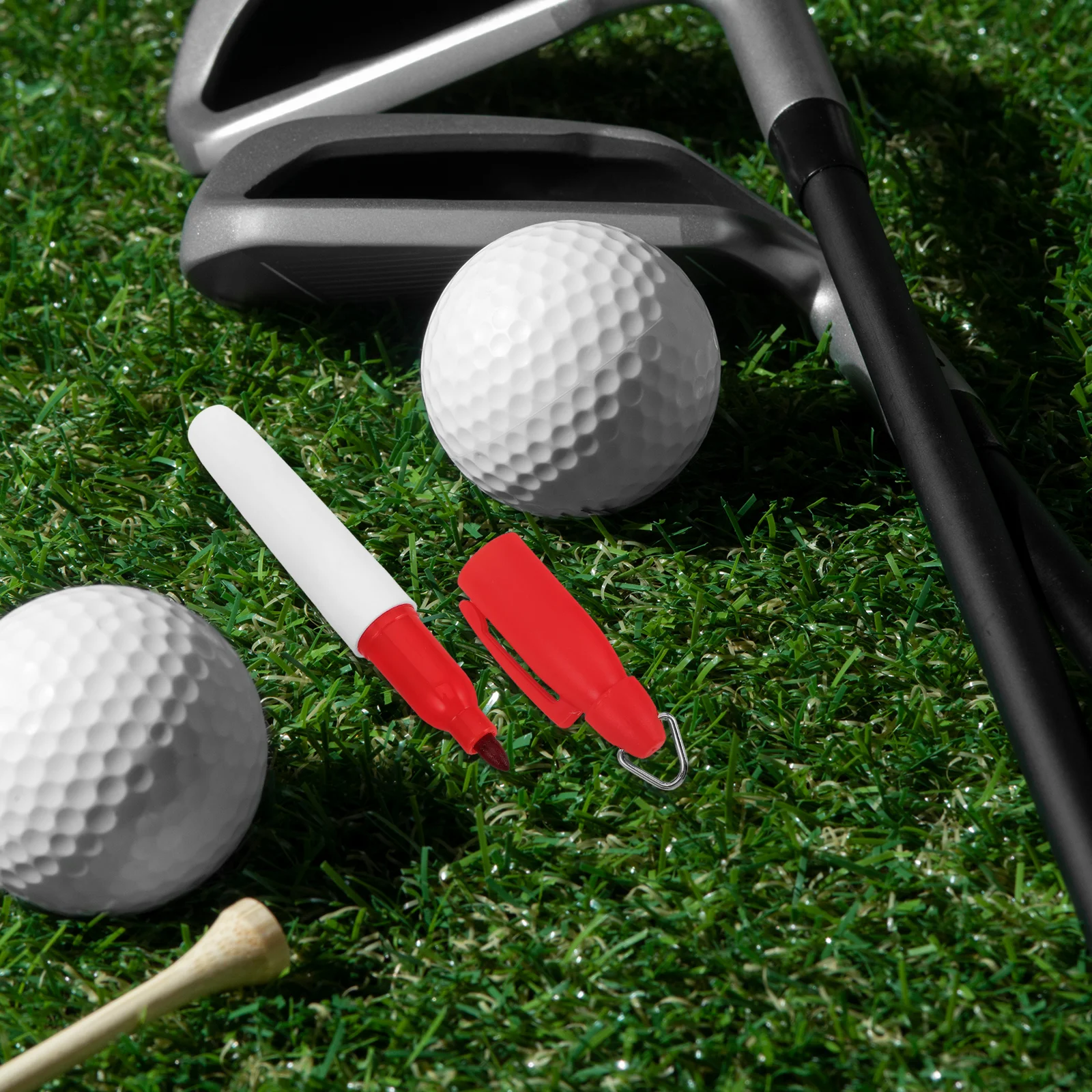 6 قطعة قلم تحديد كرة الجولف حبر قائم على الزيت متين مقاوم للبهتان كتابة سلسة سلسلة مفاتيح محمولة تصميم لوضع علامات المحاذاة