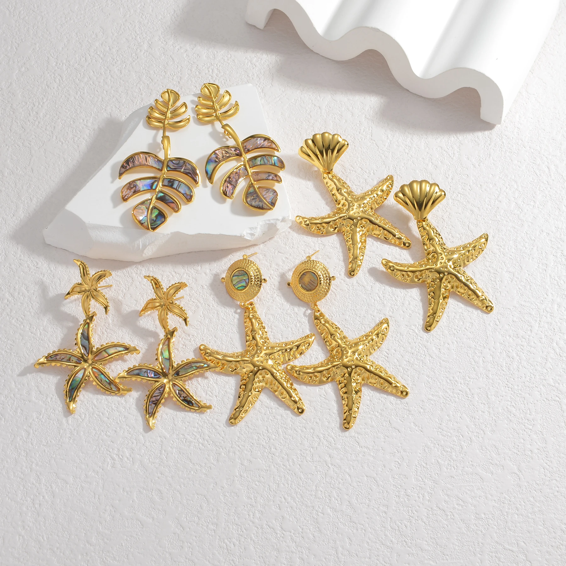 Acheerup Trendy Gold Color Minimalist Starfish Stud Earrings for Women Girl Stainless Steel Shell Earring Christmas Jewelry Gift