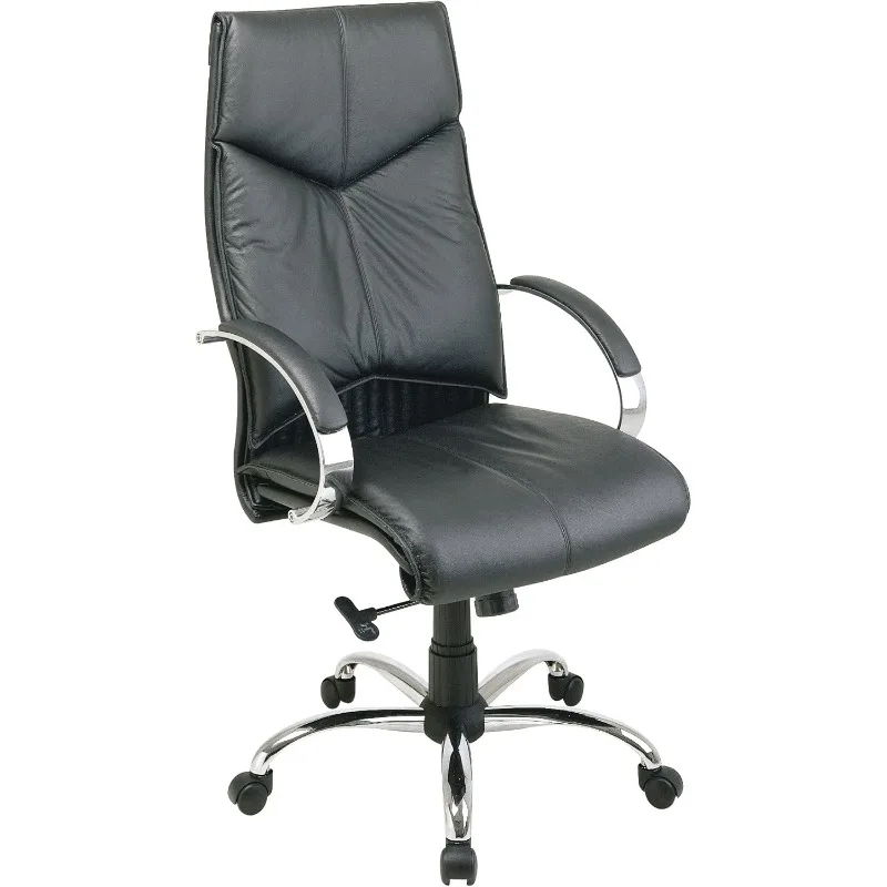 Luxury High Back Executive Leather Office Chair with Chrome Base and Padded Loop Armrests