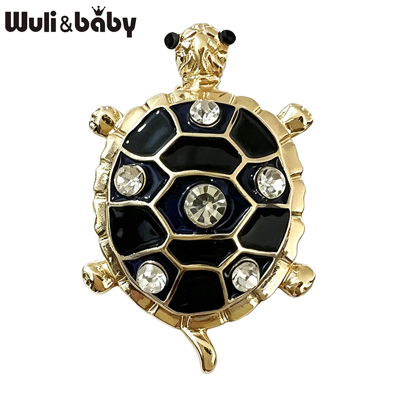Wuli&baby Cute Turtle Brooches For Women Unisex 2-color Enamel Rhinestone Animal Office Brooch Pins Gifts