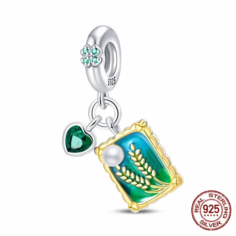 

925 Sterling Silver Beaded Zircon Rice Frame Pendant Suitable for Original Bracelets DIY Womens Jewelry Gifts