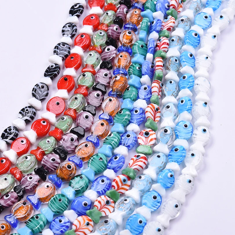 12PCS Cute Glass Fish Beads Handmade Spacer Loose Tiny Beads For DIY Jewelry Marking Lampwork Animal Charms Necklace Earrings