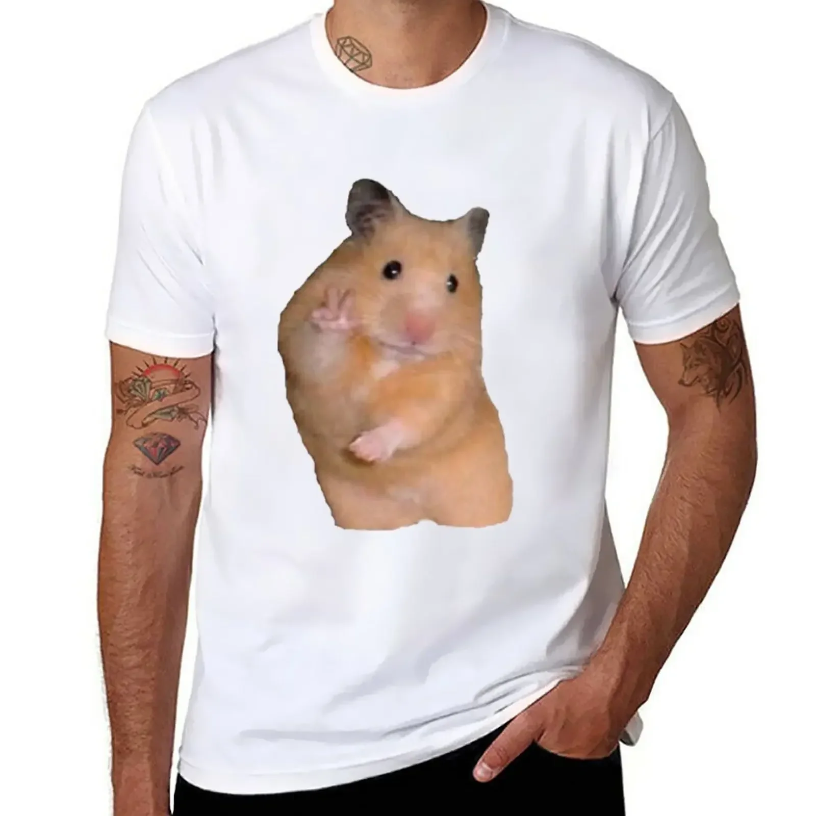 peace sign hamster T-Shirt anime t shirts sweat street wear boys whites men t shirts high quality