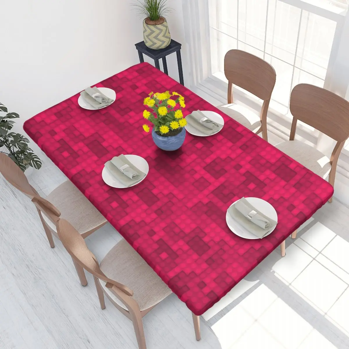 Custom Colorful Building Plastic Brick Toy Blocks Patterns Rectangular Tablecloth Oilproof 4FT Table Cloth Table Covers