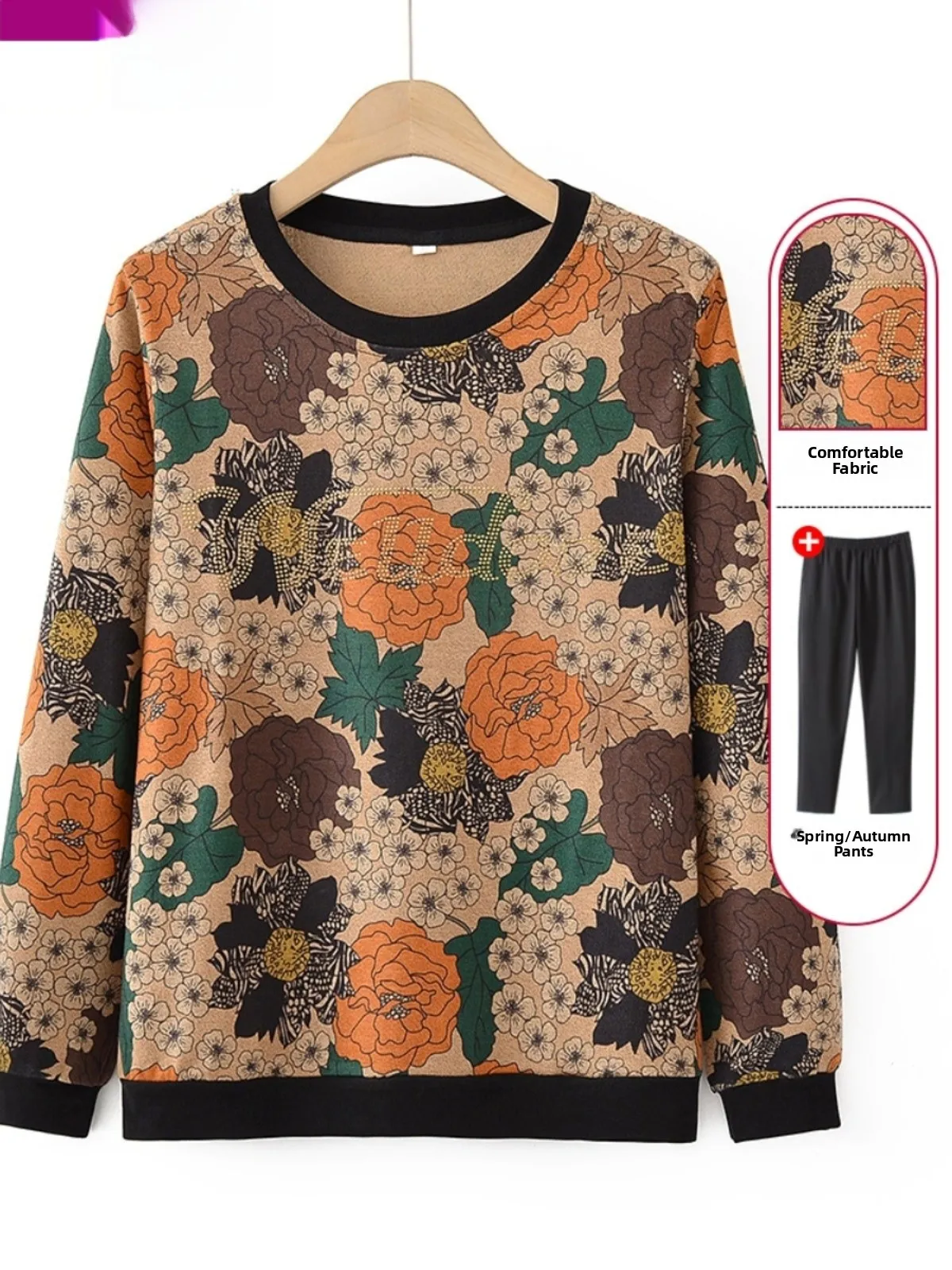 

Long Sleeve T-Shirt Women's Mom Spring Autumn Fashionable Base Layer Shirt plus Size Loose Fit round Neck Polyester Fiber