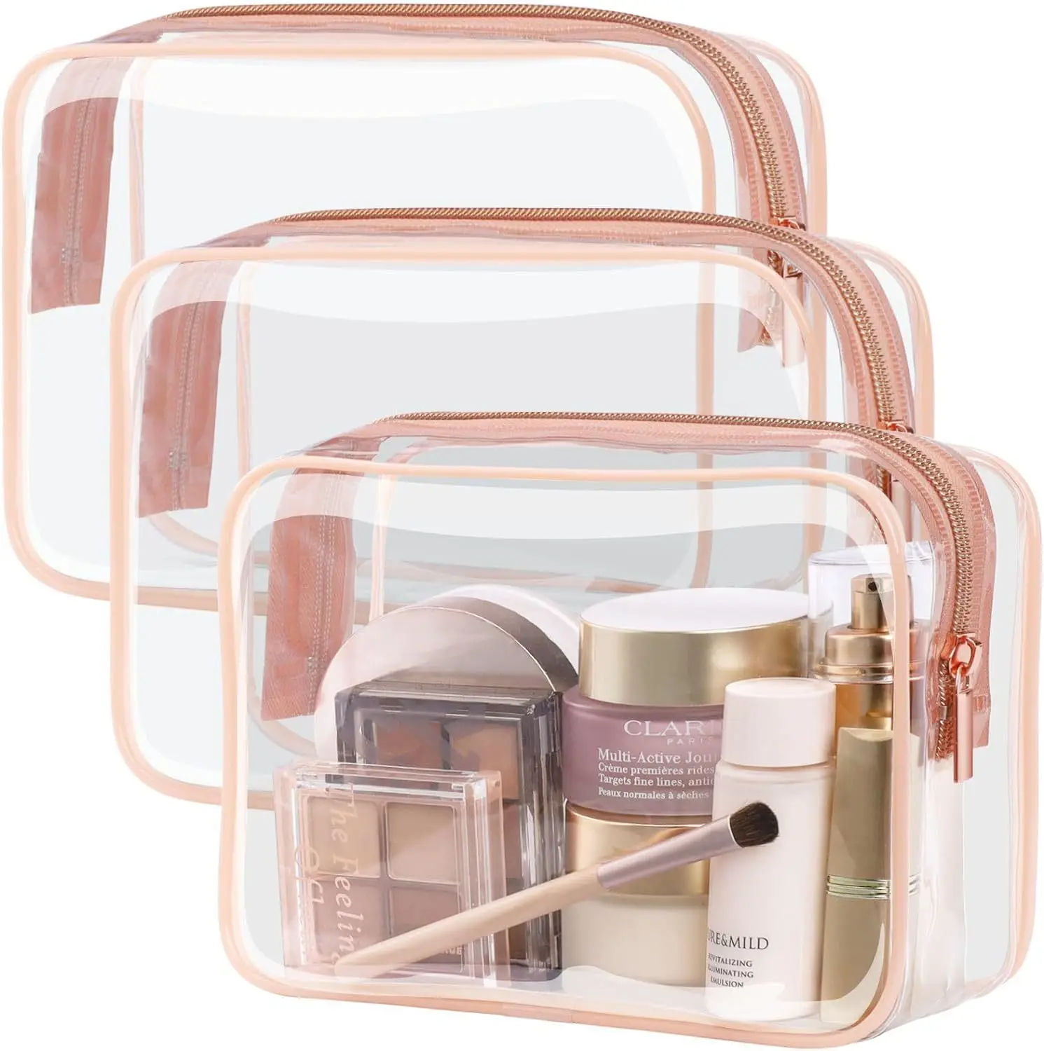 

3Pcs Toiletry Bag-Clear Makeup Bag Waterproof Bag, Travel Makeup Cosmetic Bag for Women, Carry on Airport Airline Compliant Bag