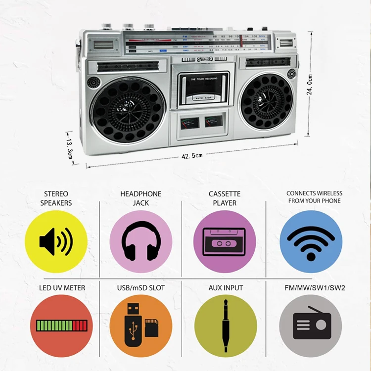 Vintage Portable Stereo Transistor AM FM SW Radio Tape Cassette Recorder Player With USB