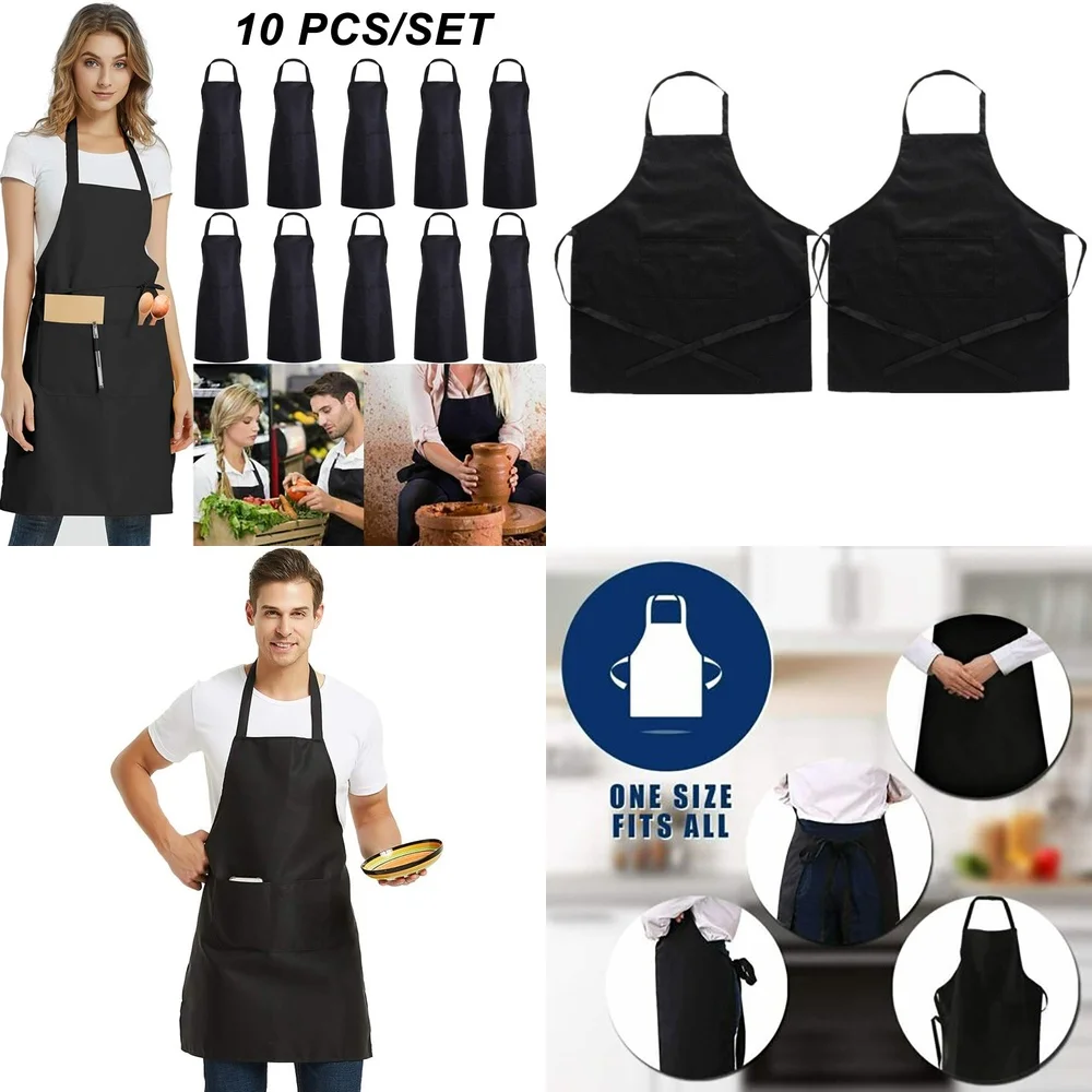 

10x Plain Bib Aprons Unisex Kitchen Cooking Restaurant Bulk Commercial Apron for Adults Reusable Washable Heavy Duty Cotton