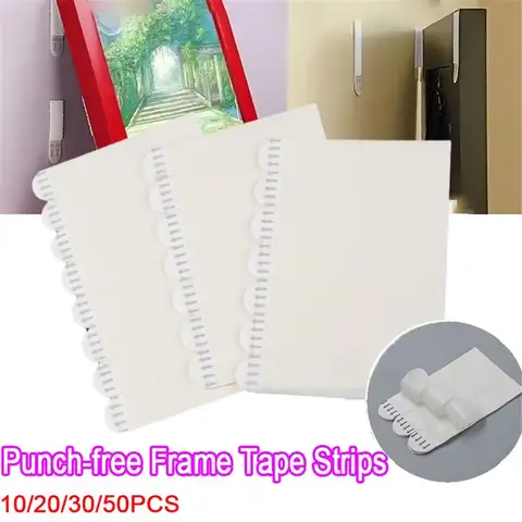 10/20/30/50PCS Punch-free Frame Tape Strips Self Adhesive No Trace Picture Frame Poster Wall Hook Double-Sided Tape