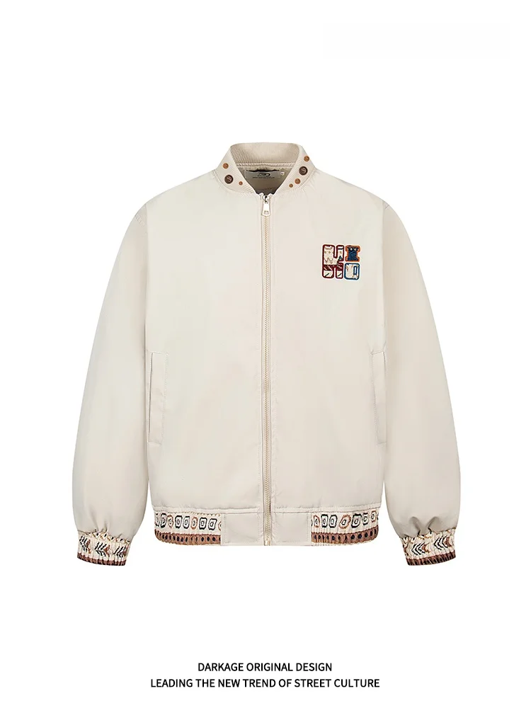 

kage American Retro Ethnic Sle Embroidered Baseball Jaet Men's Loose Spring Autumn Flight Clothes Couple Model