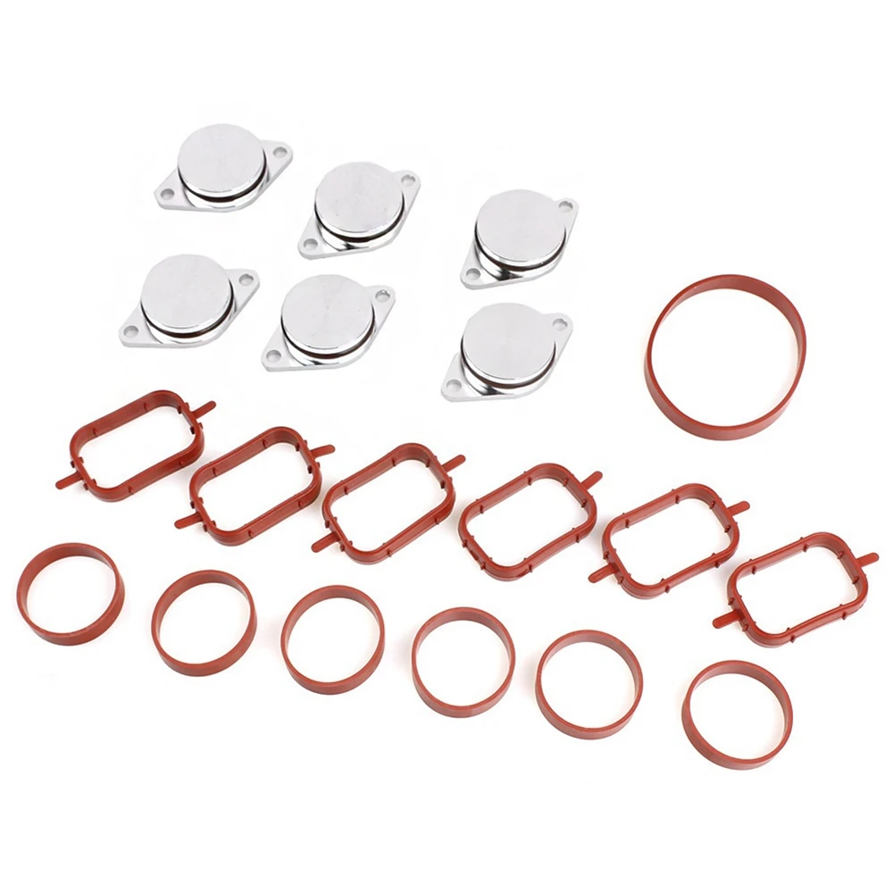 6 x 33mm Crude Oil Swirl Flap Blanks Replacement Bungs with Intake Manifold Gasket for -BMW E46 E60 E90 320D 330D 520D