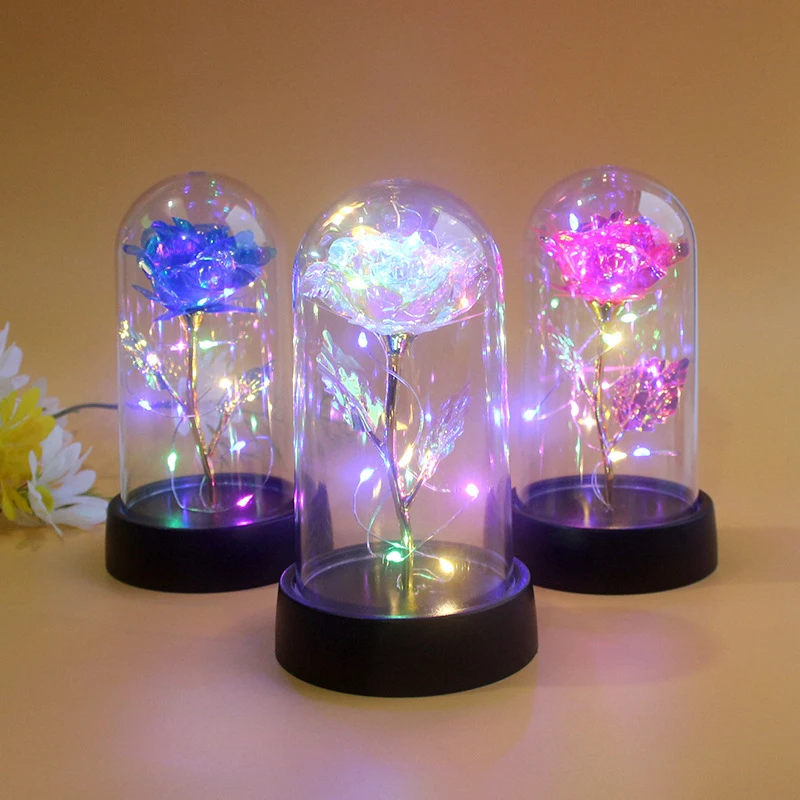 LED Light Foil Flower Artificial Rose Flowers Night Lamp Valentines Day Gift For Girlfriend Eternal Rose Wedding Decorative Gift