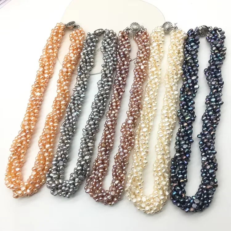 Women's 6 Strands Multicolor Baroque Freshwater Pearl Necklace Collarbone Chain
