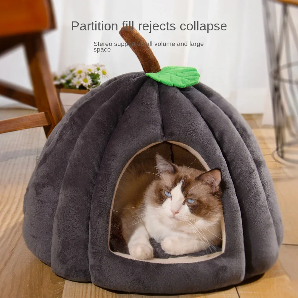 Winter Cat House Christmas Pumpkin Dog Kennel Cat Small Dog Beds Villa Indoor Cat Tent Puppy House Dog Cushion Pet Accessories