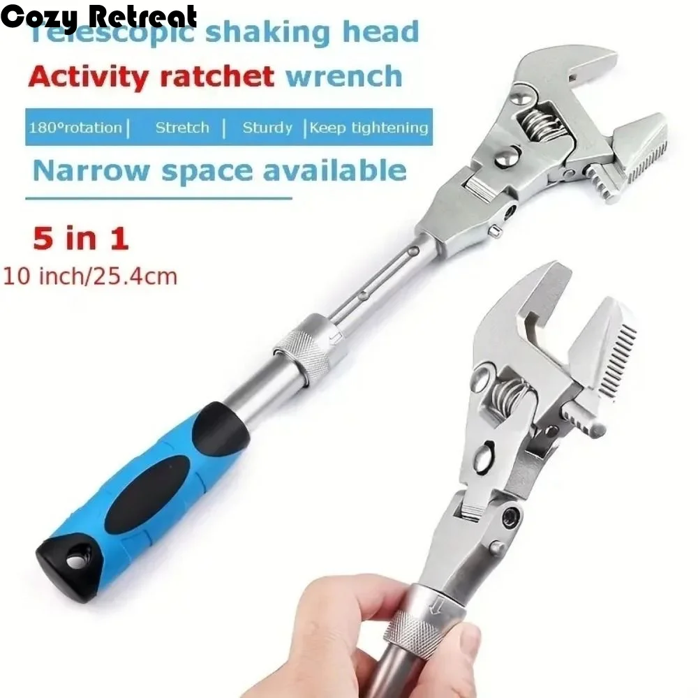 

Универсальный телескопический ключ с вращающейся головкой на 180 градусов, прочный динамометрический ключ, 10 дюймов, 5-в-1, складной гаечный ключ