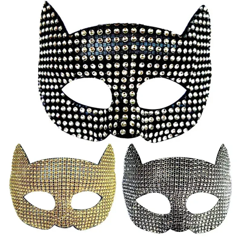 

2025 Shiny Cat Ear Masks Cosplay Halloween Party Costume Accessories Long Gloves Sexy Bling Kitten Half Masks Gifts