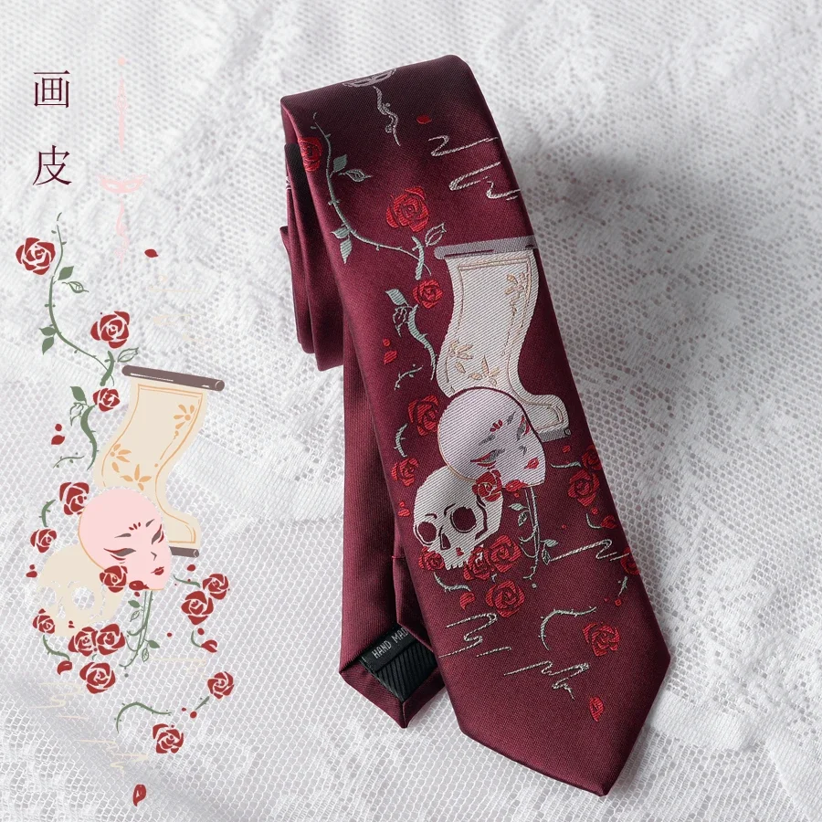 Anime Skull Fox Design Tie, Cosplay Prop, JK DK Uniforme, Camisa Vestuário, Jacquard Role Play, Acessório de Moda, Presente para Homens e Mulheres