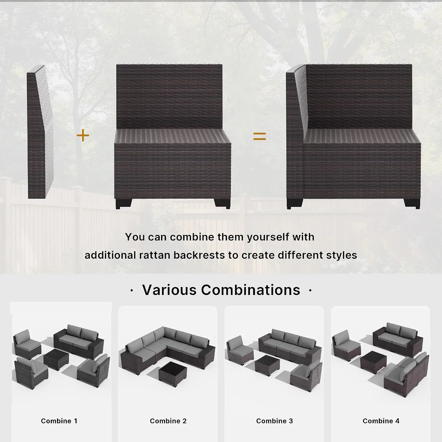 9-Piece Patio Set with 2 Swivel Chairs, 7-Seat Wicker Sectional with Wide Armrests & 29.5