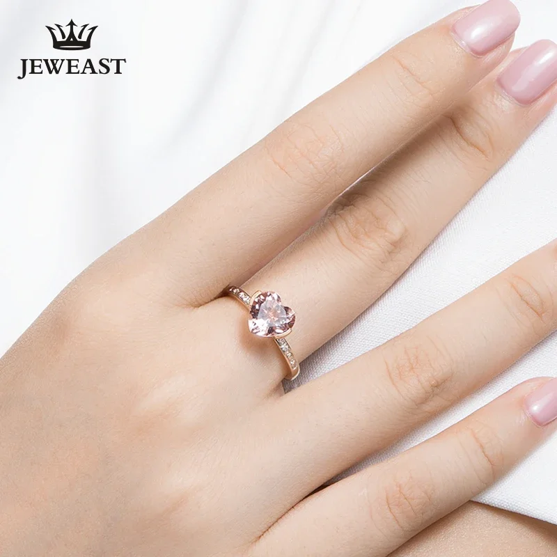Natural Morgan Stone 18K Pure Gold 2025 New Hot Selling Top Ring Women Heart Shape Ring  For Ladies  Woman Genuine Jewelry