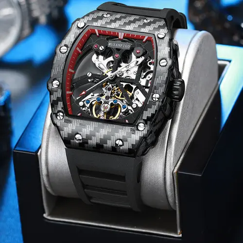 Reloj Mecánico de esqueleto totalmente automático, personalidad de moda, reloj de lujo para hombres, reloj de negocios informal